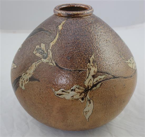 A Martin Brothers stoneware ovoid vase, c.1883, 18cm